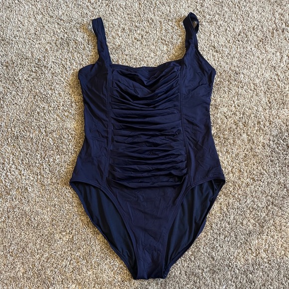 Calvin Klein Other - Calvin Klein Swimsuit One Piece Slimming Ruched Bodice Navy Blue Size 16